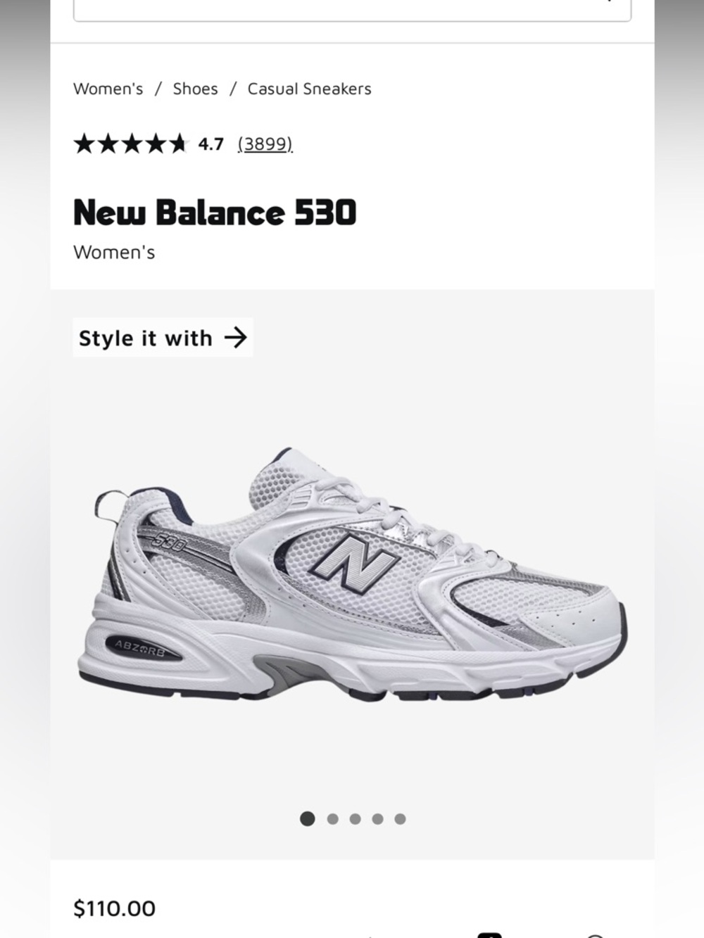 New Balance 530 White and Navy Lace-Up Sneakers